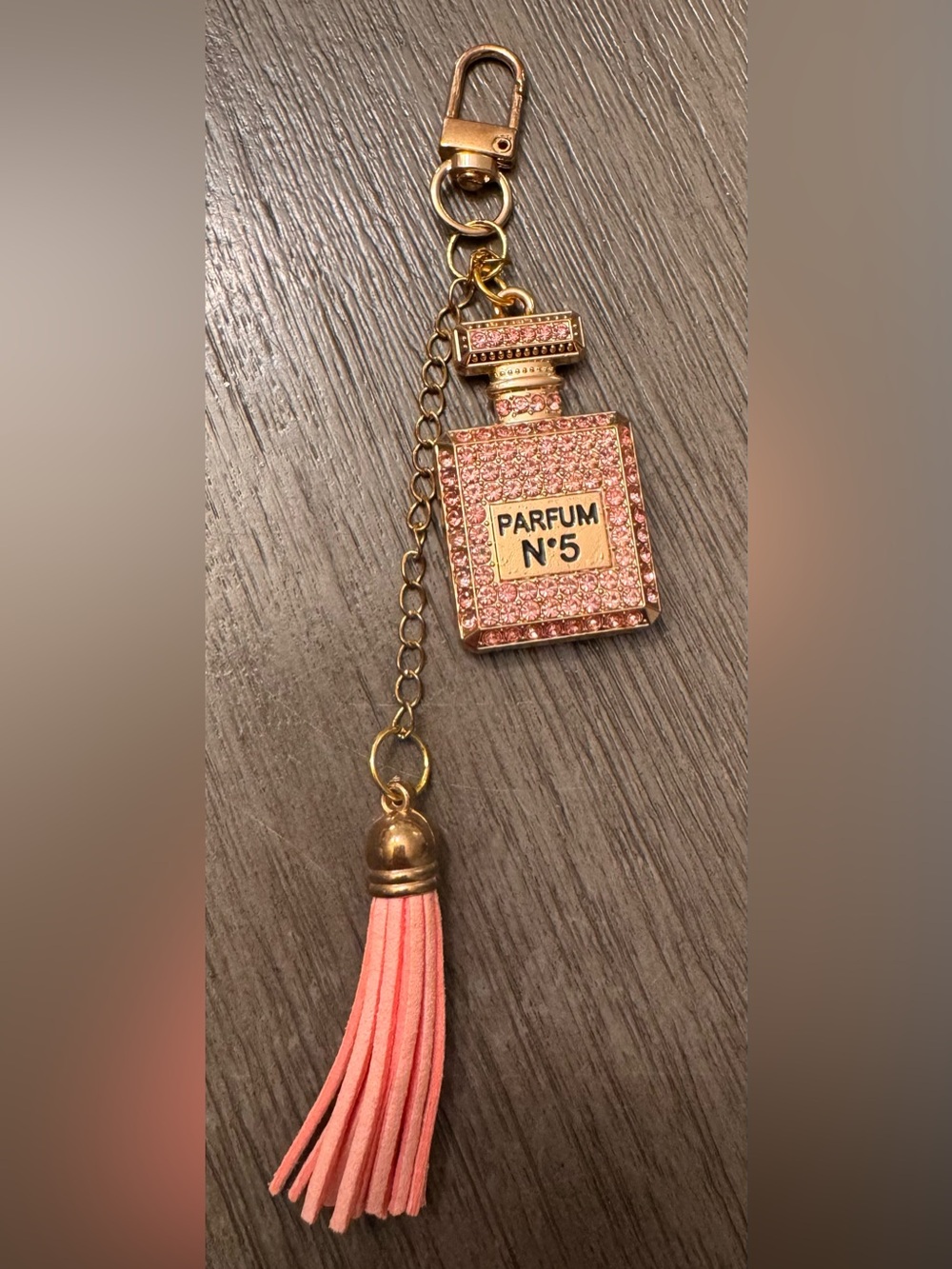 Pink Rhinestone Parfum Bottle Keychain with Tassel